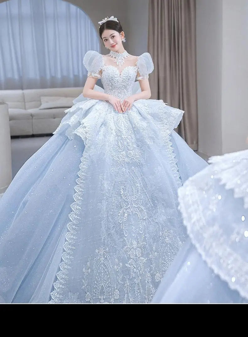 Luxury Blue Wedding Dress Ice And Snow Dress – Elleseal