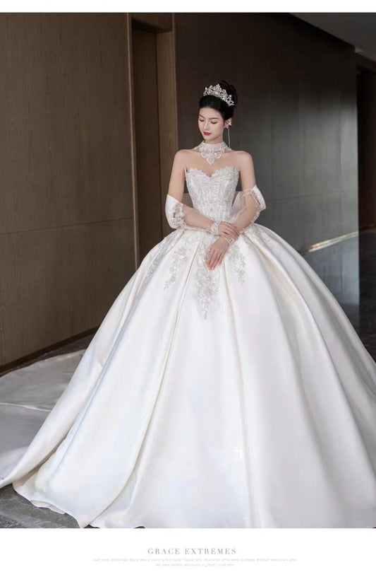 Strapless Luxury Wedding Dress Stain Beading Gowns