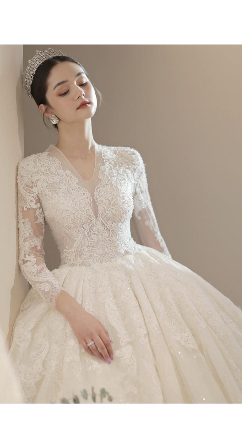 Long Sleeve New Winter V-neck Flower Ball Gown Dresse