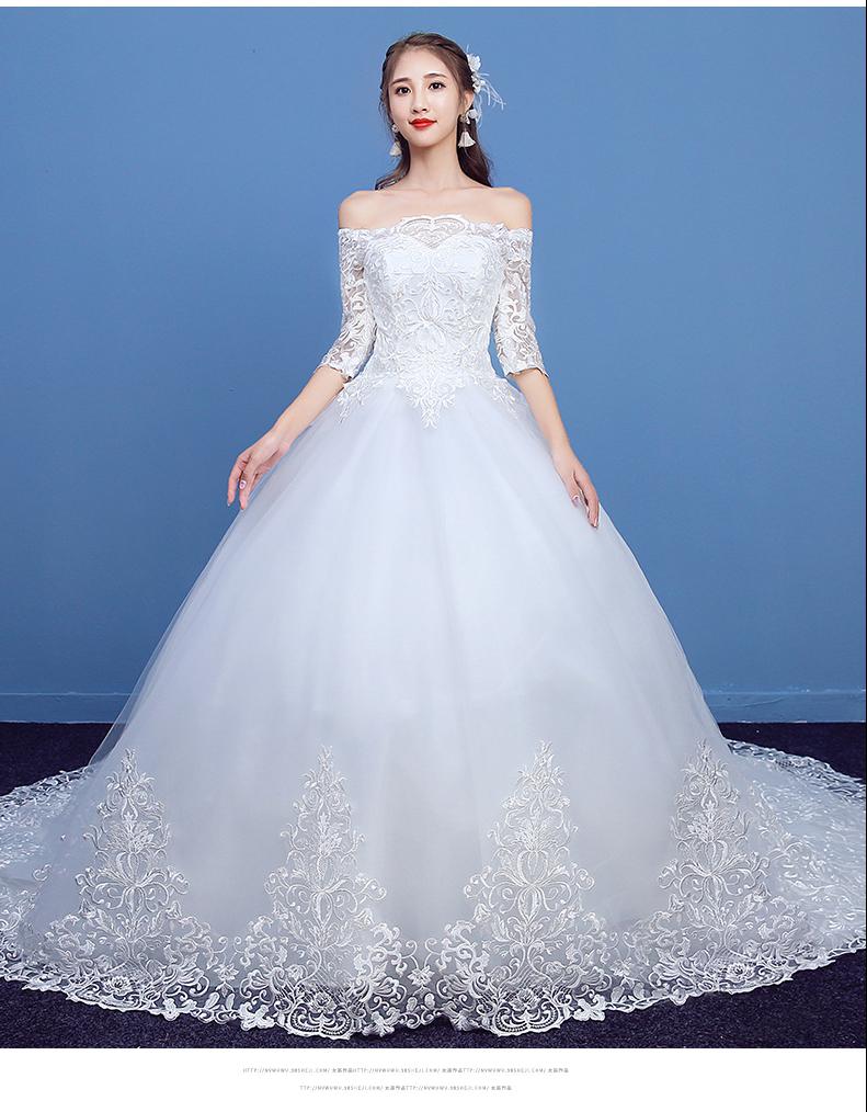 Wedding Dress 2023 Luxury Lace Half Sleeve Boat Neck Wedding Gown With Train Lace Up Vestido De Noiva Plus Size