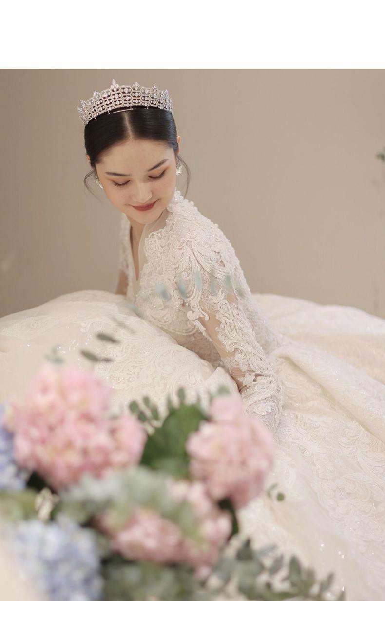 Long Sleeve New Winter V-neck Flower Ball Gown Dresse