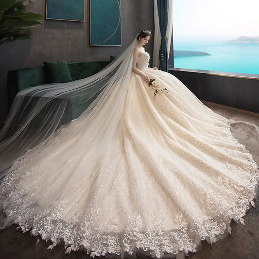 Wedding Dress Gryffon Classic Strapless Wedding Gown With Train Lace Up Ball Gown