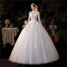 Load image into Gallery viewer, Luxury Lace Embroidery Vintage High Neck three Quarter Sequined Royal Train Bridal Gown
