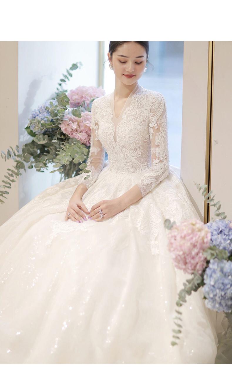 Long Sleeve New Winter V-neck Flower Ball Gown Dresse