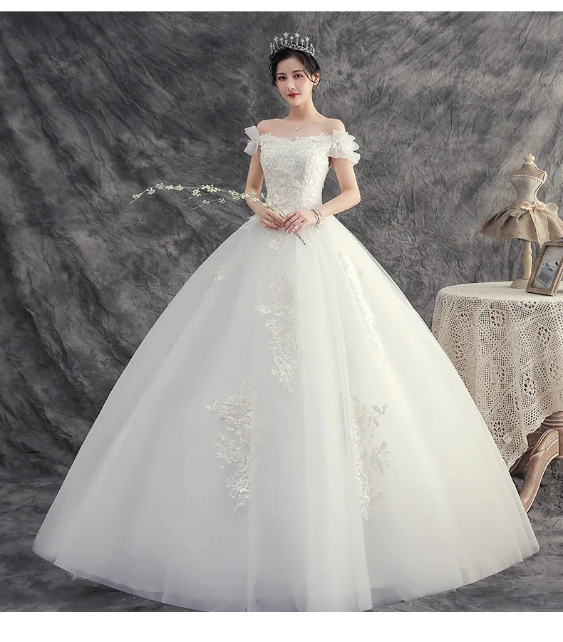 New Simple Wedding Dress Sexy Boat Neck Off The Shoulder