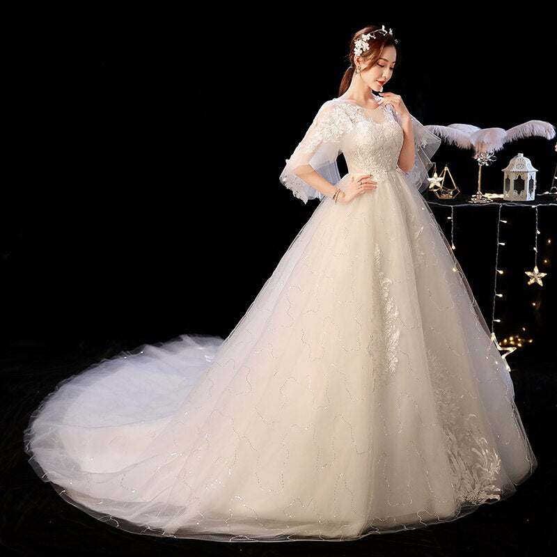 Elelgnat Court Train Batwing Sleeve Wedding Dresses