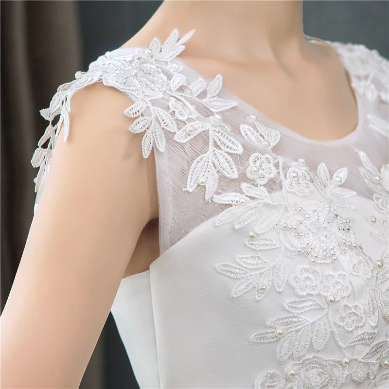 Customized Plus Size O Neck Lace Appliques Korean Ball Gown Bridal Dress