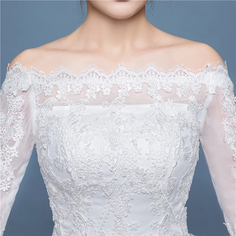 Lace Applique Plus Size Ball Gown Half Sleeve Lace Up Floor-length Sexy Boat Neck Illusion