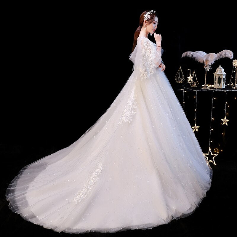 Elelgnat Court Train Batwing Sleeve Wedding Dresses