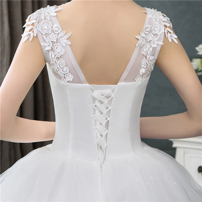 Customized Plus Size O Neck Lace Appliques Korean Ball Gown Bridal Dress