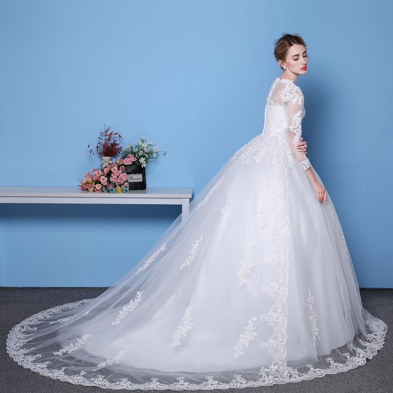 Sexy See Through Wedding Dress Luxury Long Sleeve Wedding Gown 2020 Lace Beaded Mariage Bridal Gowns Vestido De Noiva