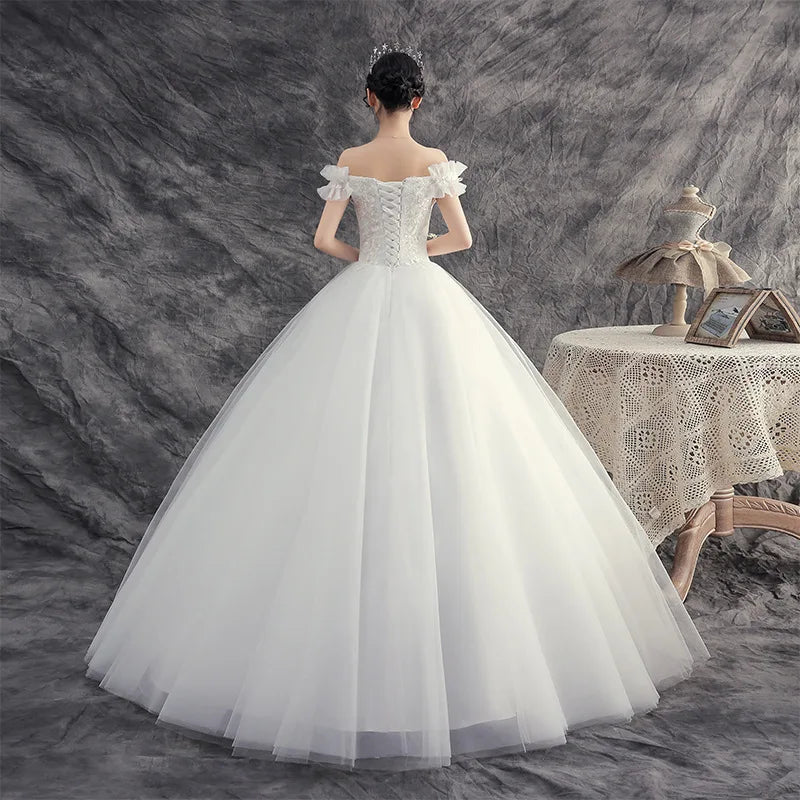 New Simple Wedding Dress Sexy Boat Neck Off The Shoulder