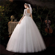 Load image into Gallery viewer, Luxury Lace Embroidery Vintage High Neck three Quarter Sequined Royal Train Bridal Gown
