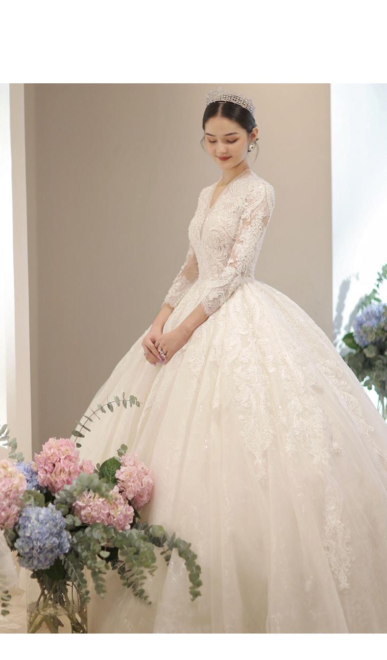 Long Sleeve New Winter V-neck Flower Ball Gown Dresse