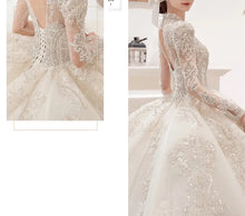 Load image into Gallery viewer, Gorgeous V Neck Illusion Full Sleeve Shining Beaded Crystal Lace Applique Wedding Party Bridal Gowns
