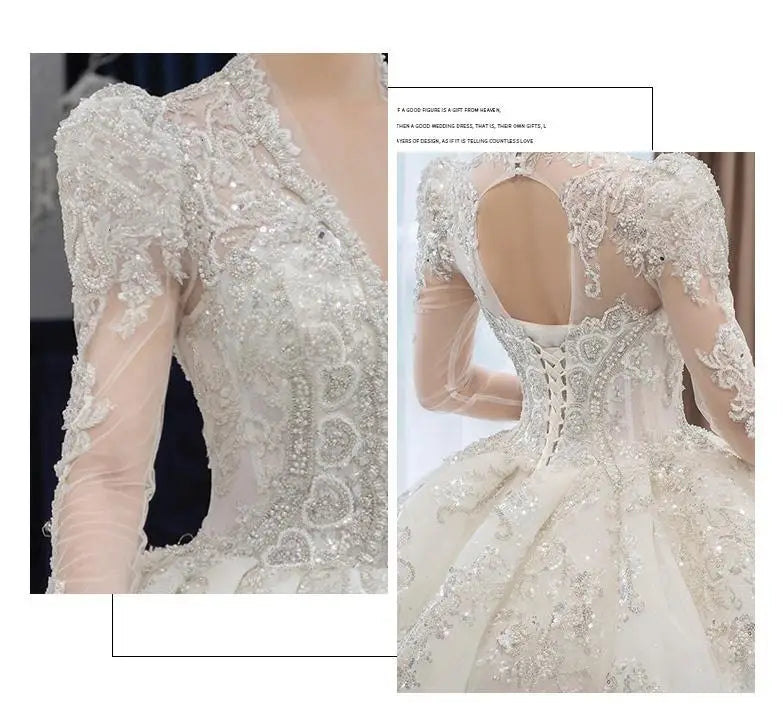 Luxury Bedading Long Sleeve Winter Wedding Dress  V Neck