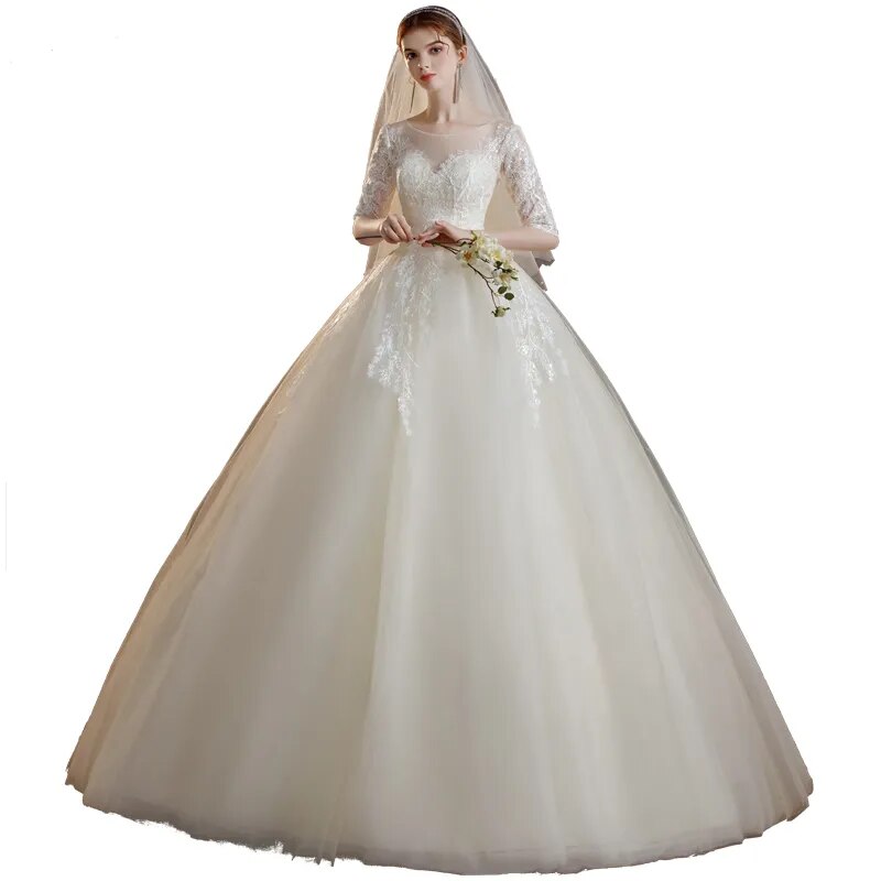 Traditional Half Sleeve Wedding Dress