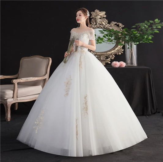 Cheap Wedding Dress Sleeve Lace Appliques Vintage Ball Gown Embroidery Princess Plus Szie Bridal Dress