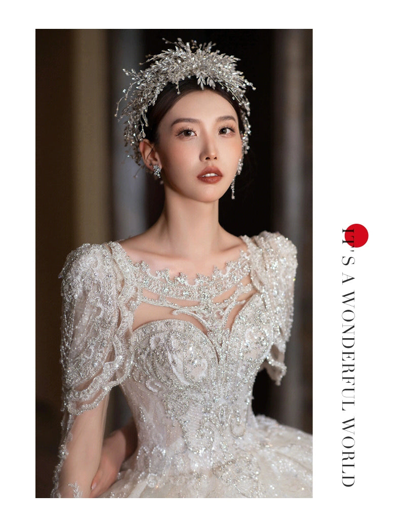 Long-Sleeved Super-Heavy Luxury French Royal Style Wedding Dress