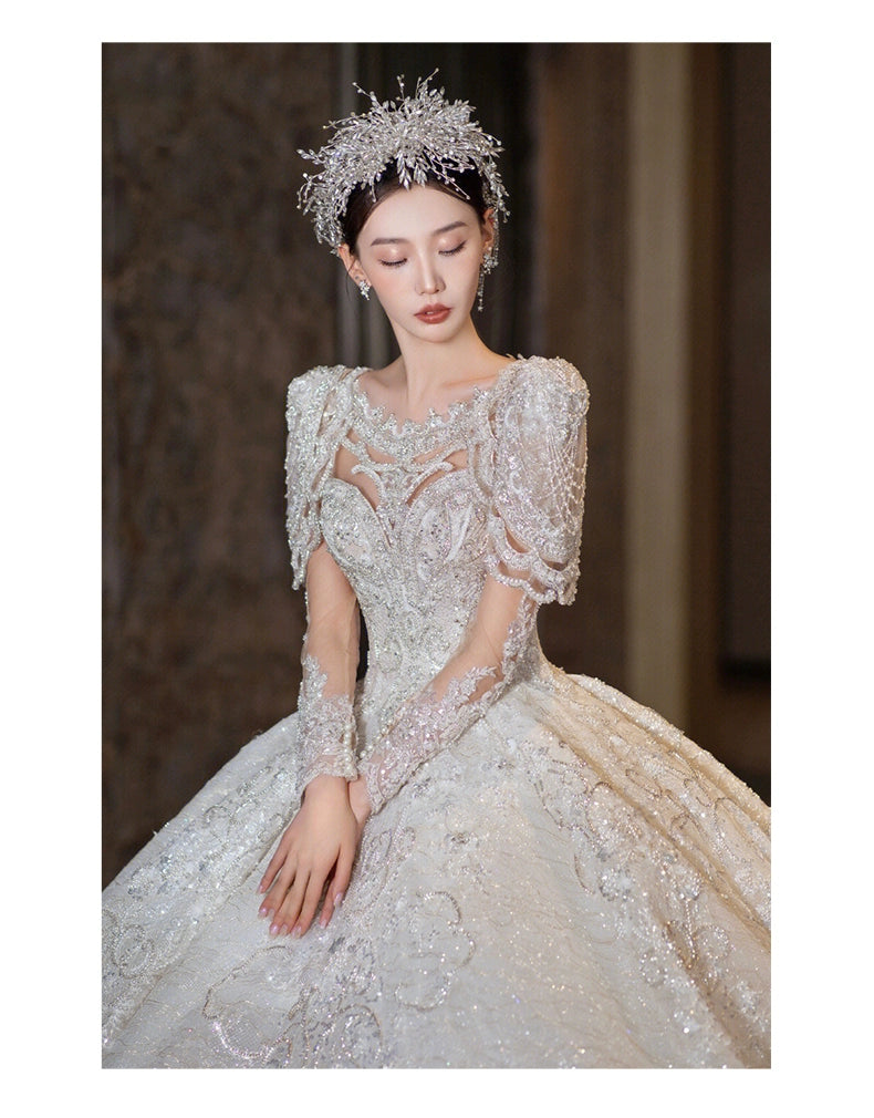 Long-Sleeved Super-Heavy Luxury French Royal Style Wedding Dress