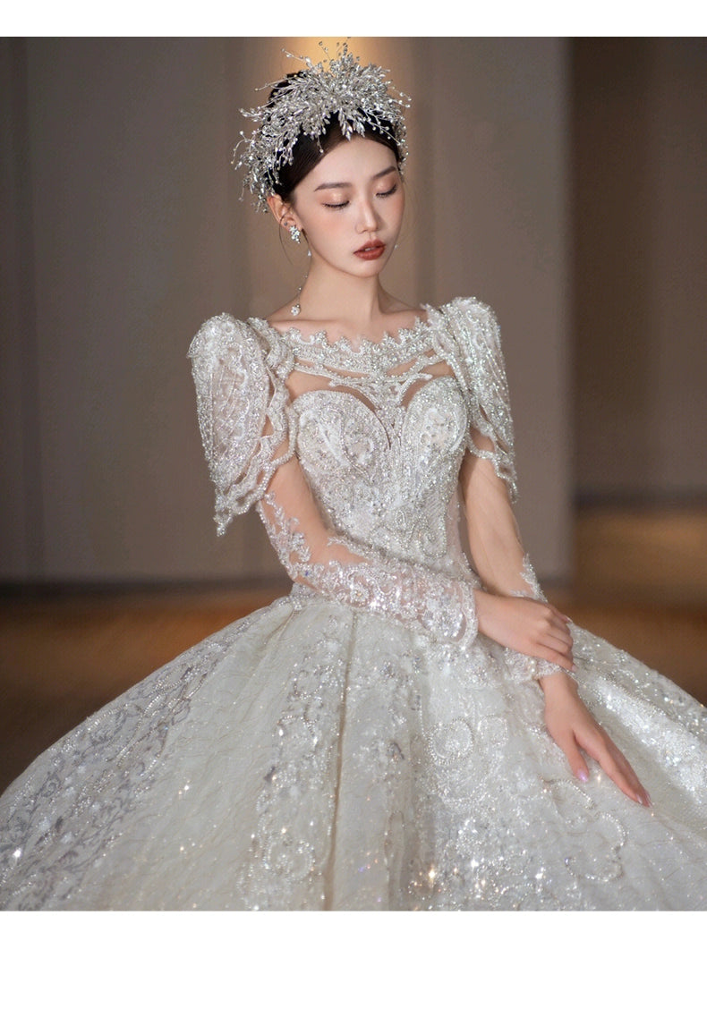 Long-Sleeved Super-Heavy Luxury French Royal Style Wedding Dress