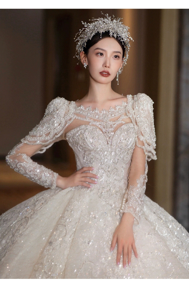 Long-Sleeved Super-Heavy Luxury French Royal Style Wedding Dress