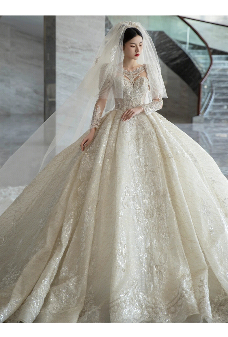 Long-Sleeved Super-Heavy Luxury French Royal Style Wedding Dress