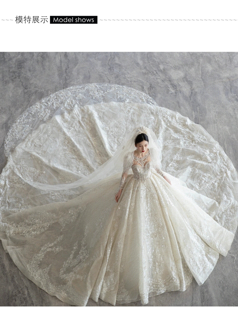 Long-Sleeved Super-Heavy Luxury French Royal Style Wedding Dress