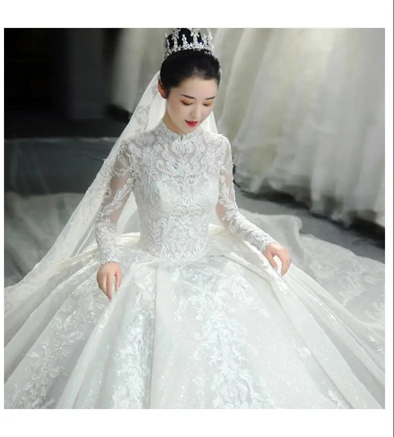 Long Sleeved Tradition style lace Embroidery Starry Princess Ball Gowns