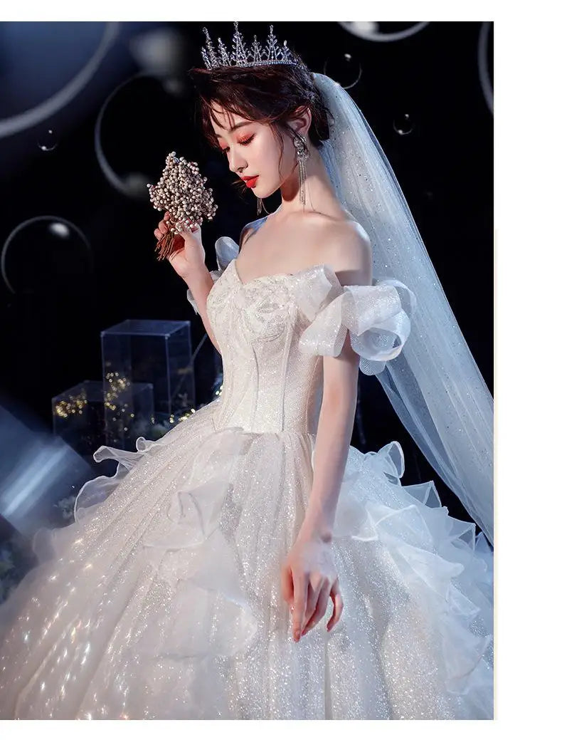 New Luxury Lace Up Wedding Dress Off The Shoulder Bridal Dress