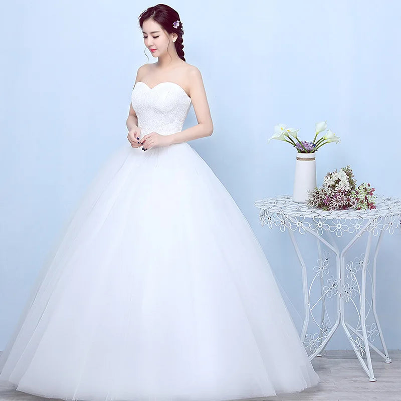 White Simple Cheap Ball Gown Women Wedding Dresses Tulle Bridal Gowns