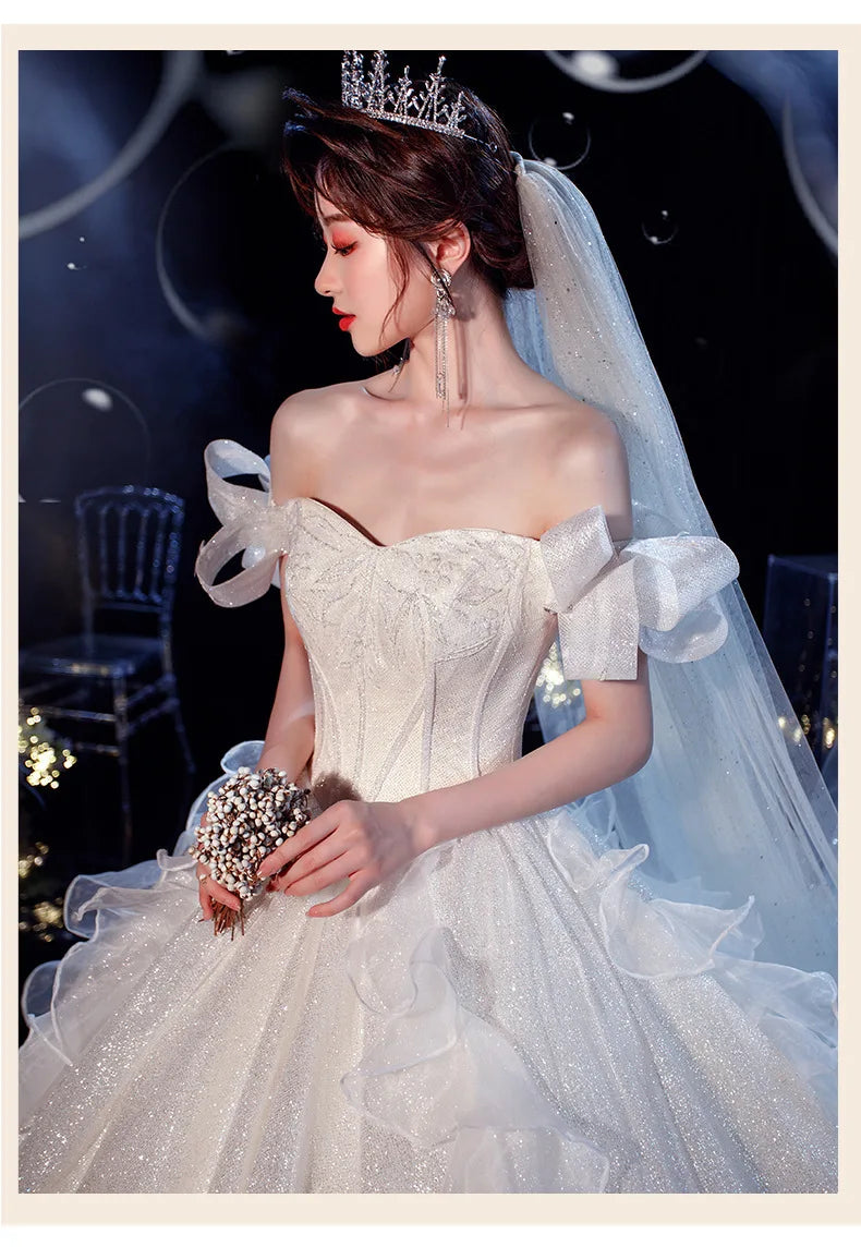 New Luxury Lace Up Wedding Dress Off The Shoulder Bridal Dress