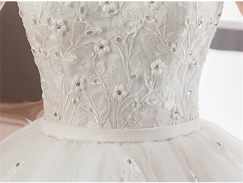 Wedding Dress White 3D Flowers Embroidered Lace Appliques Sequins Ball Gown Plus Size Bridal Gowns