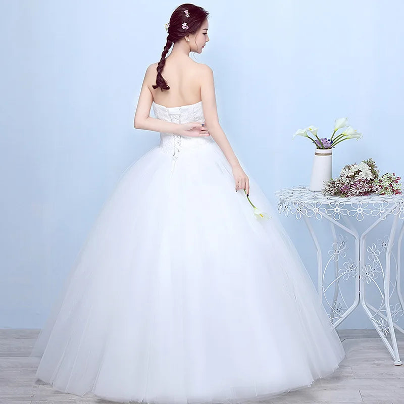 White Simple Cheap Ball Gown Women Wedding Dresses Tulle Bridal Gowns