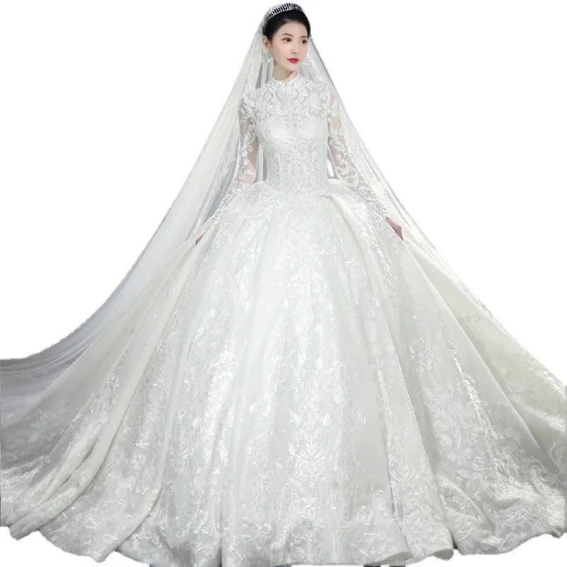 Long Sleeved Tradition style lace Embroidery Starry Princess Ball Gowns