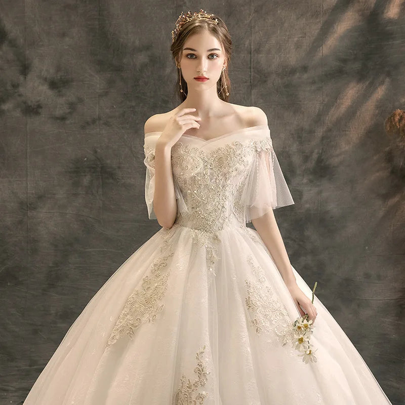 Champagne Ball Gown Women Dresses Appliques Court Train