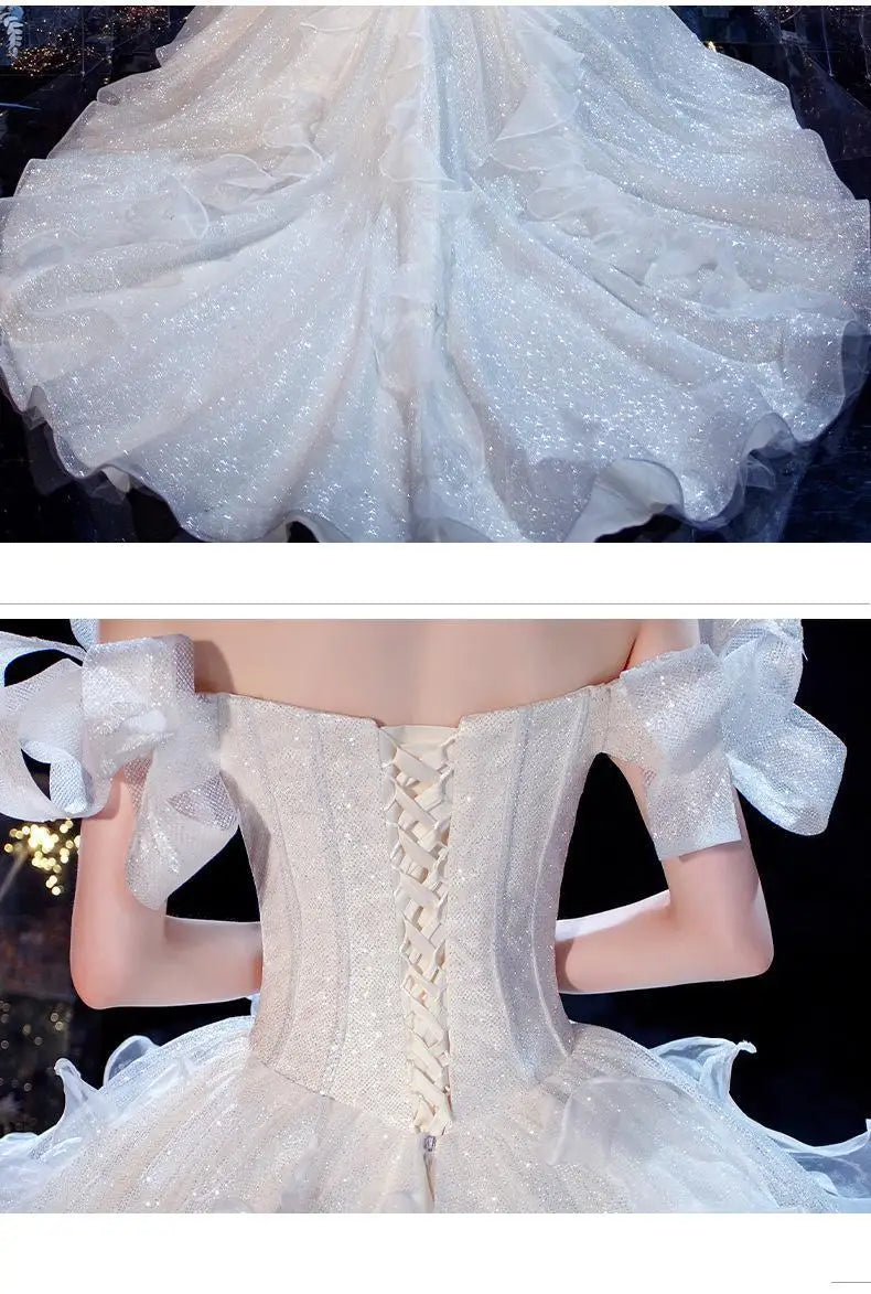 New Luxury Lace Up Wedding Dress Off The Shoulder Bridal Dress