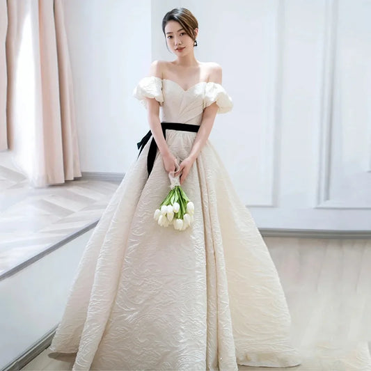 White Satin Women Wedding Dresses Off Shoulder Bridal Gowns Formal Occasion