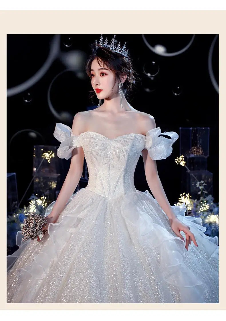 New Luxury Lace Up Wedding Dress Off The Shoulder Bridal Dress