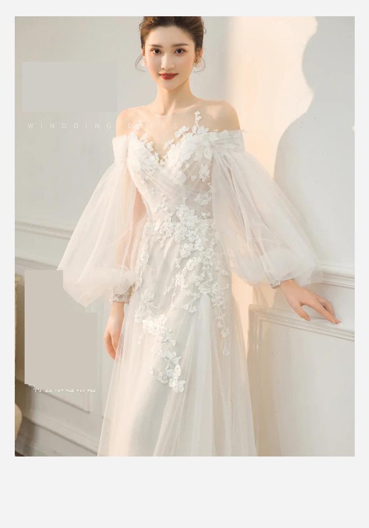 Lace Up Wedding Dress Simple Lantern Sleeve Lace Applique Bridal Dress