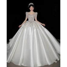 Load image into Gallery viewer, Luxury Stain Exquisite Wedding Dresses Boat Neck With Handmade Beading Ball Gowns
