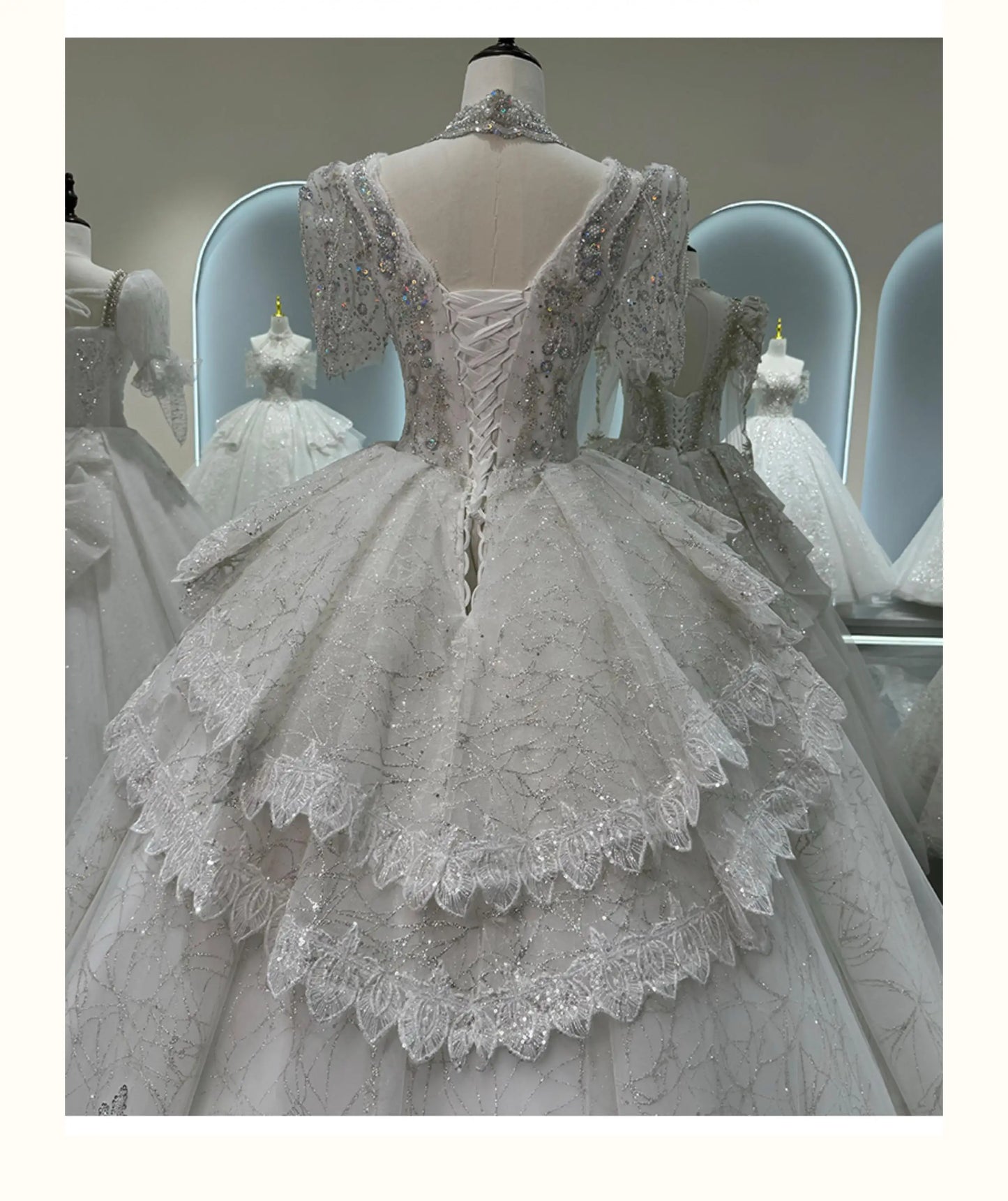 Wedding Dresses V-neck Organza Lace Appliques Handmade Beading Gowns