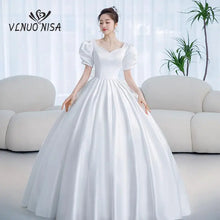 Load image into Gallery viewer, Satin Wedding Dress Sweetheart Short Sleeves Elegant Bride Ball Gown Custom Plus Size
