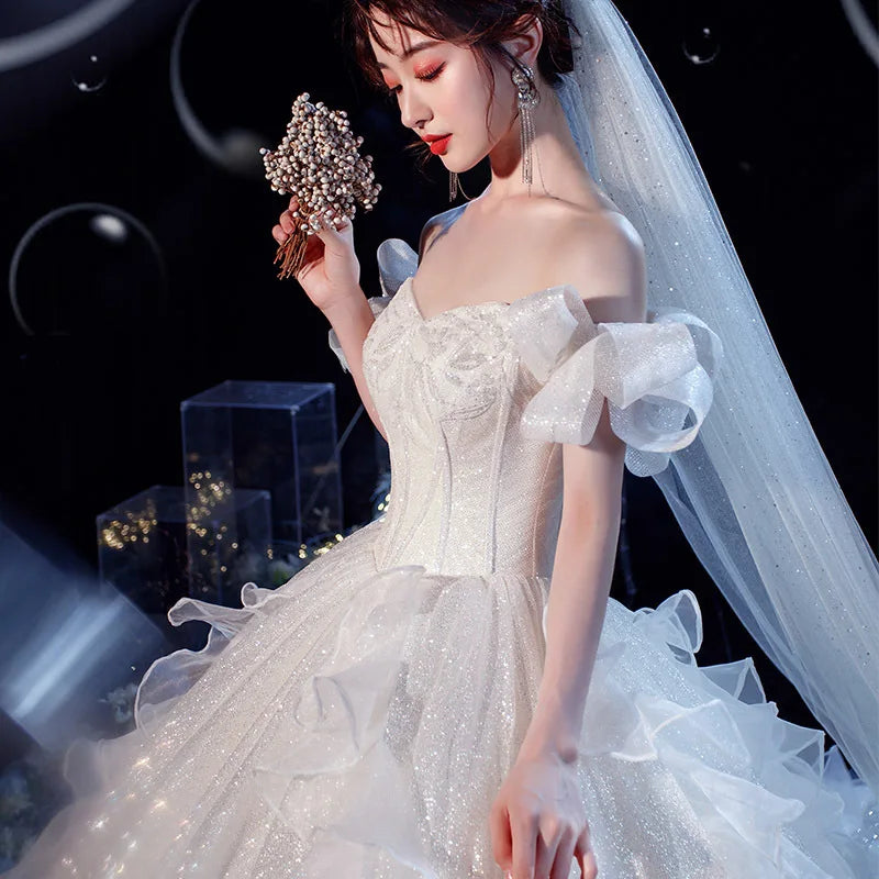 New Luxury Lace Up Wedding Dress Off The Shoulder Bridal Dress