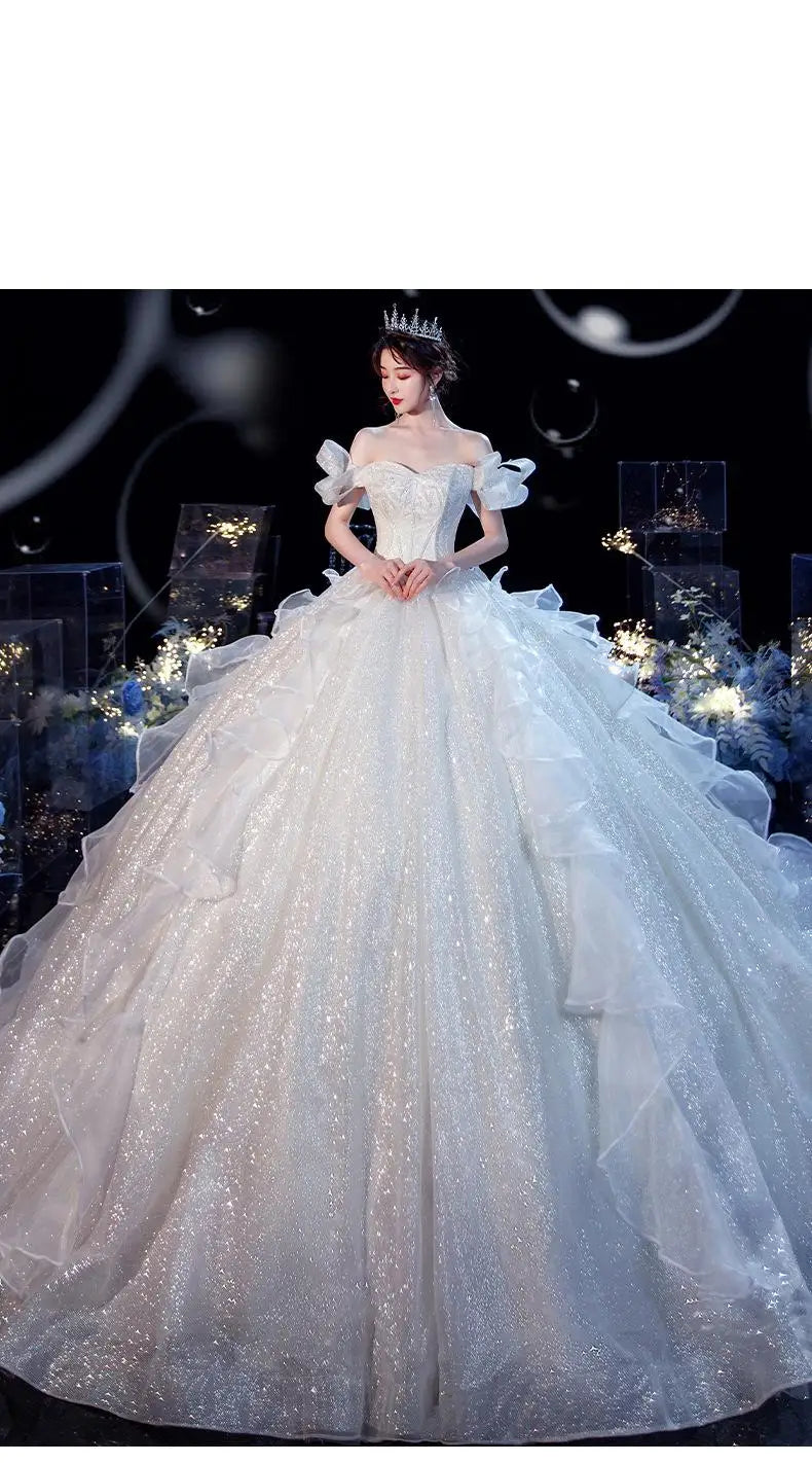 New Luxury Lace Up Wedding Dress Off The Shoulder Bridal Dress