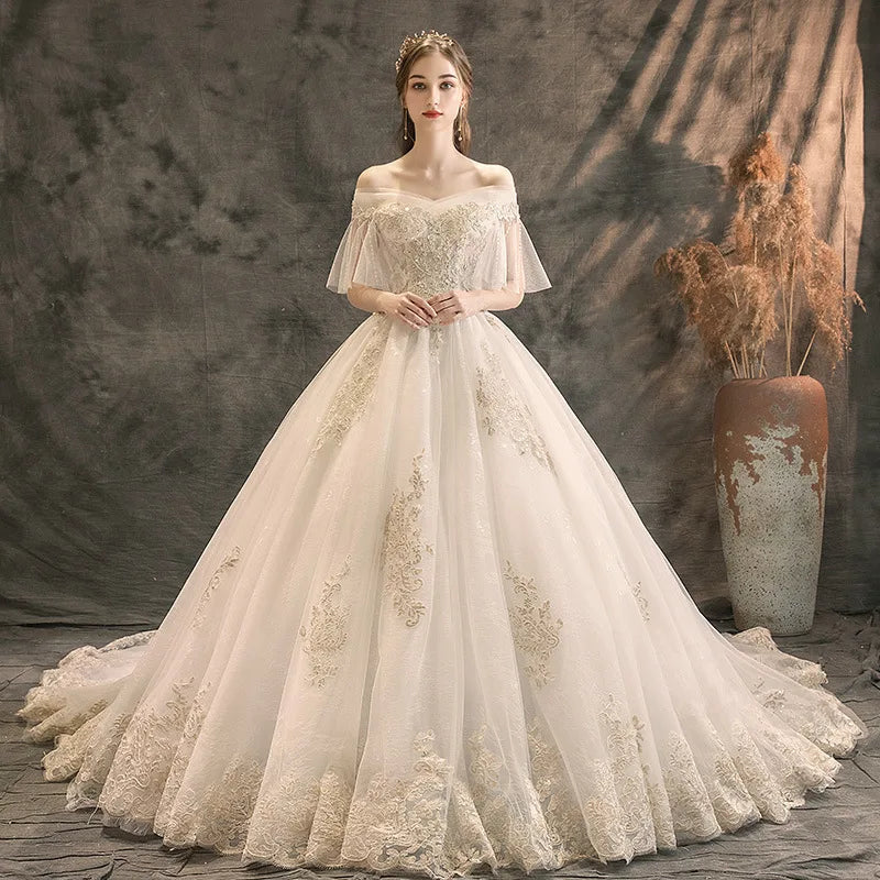 Champagne Ball Gown Women Dresses Appliques Court Train