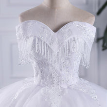 Load image into Gallery viewer, Sleeveless Lace Off The Shoulder Sweep Brush Train Lace Up Ball Gown
