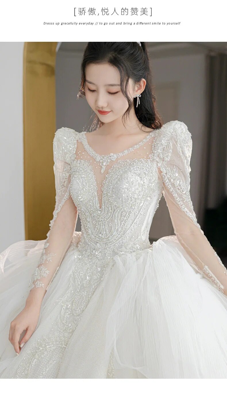 off white Plus Size Wedding Dresses Long Sleeve Luxury CRYSTAL Edge