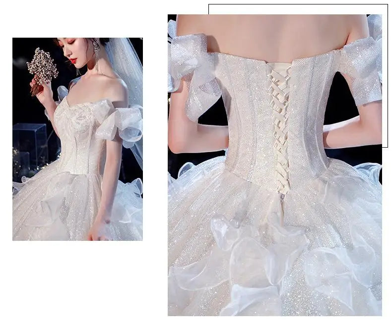 New Luxury Lace Up Wedding Dress Off The Shoulder Bridal Dress