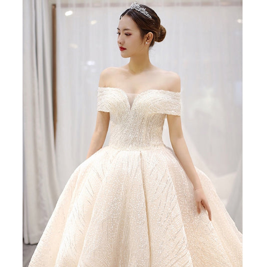 Off The Shoulder Wedding Dress Sweep Train Ball Gown Wedding Gown Vestido De Noiva Luxury Prinecess Bride Dress